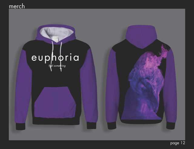 Hoodie with the design from the second poster on the back and text on the front.